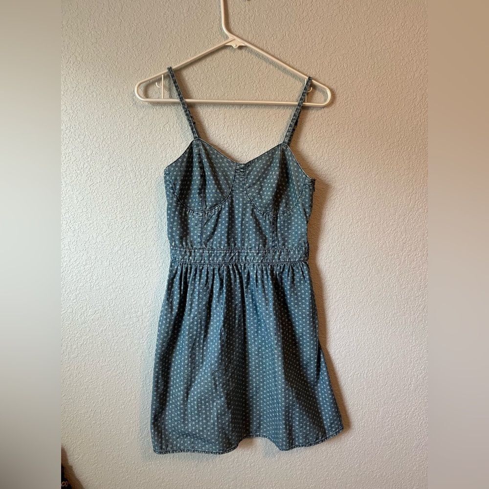 Mossimo Y2K Denim Polka Dot Babydoll Dress S Empire Waist